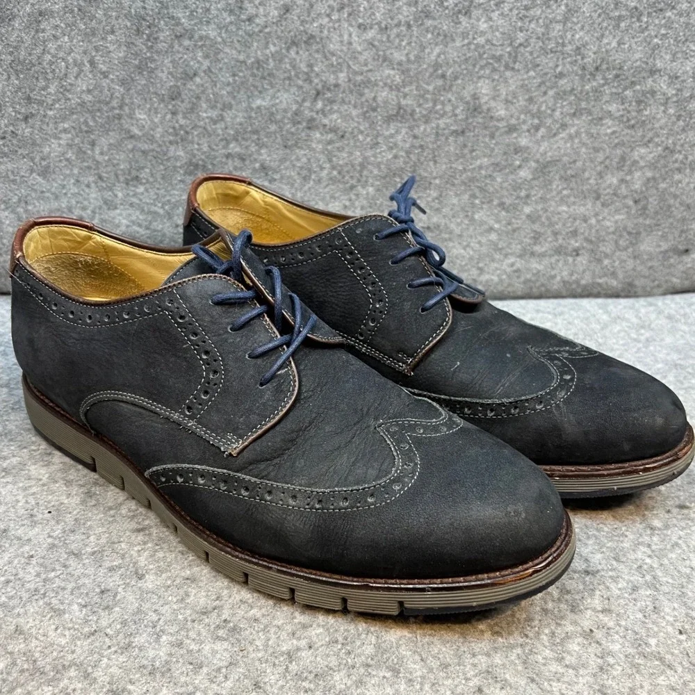 Johnston & Murphy Mens Navy Leather Wingtip Brogue Oxford Dress Shoes Size 11.5